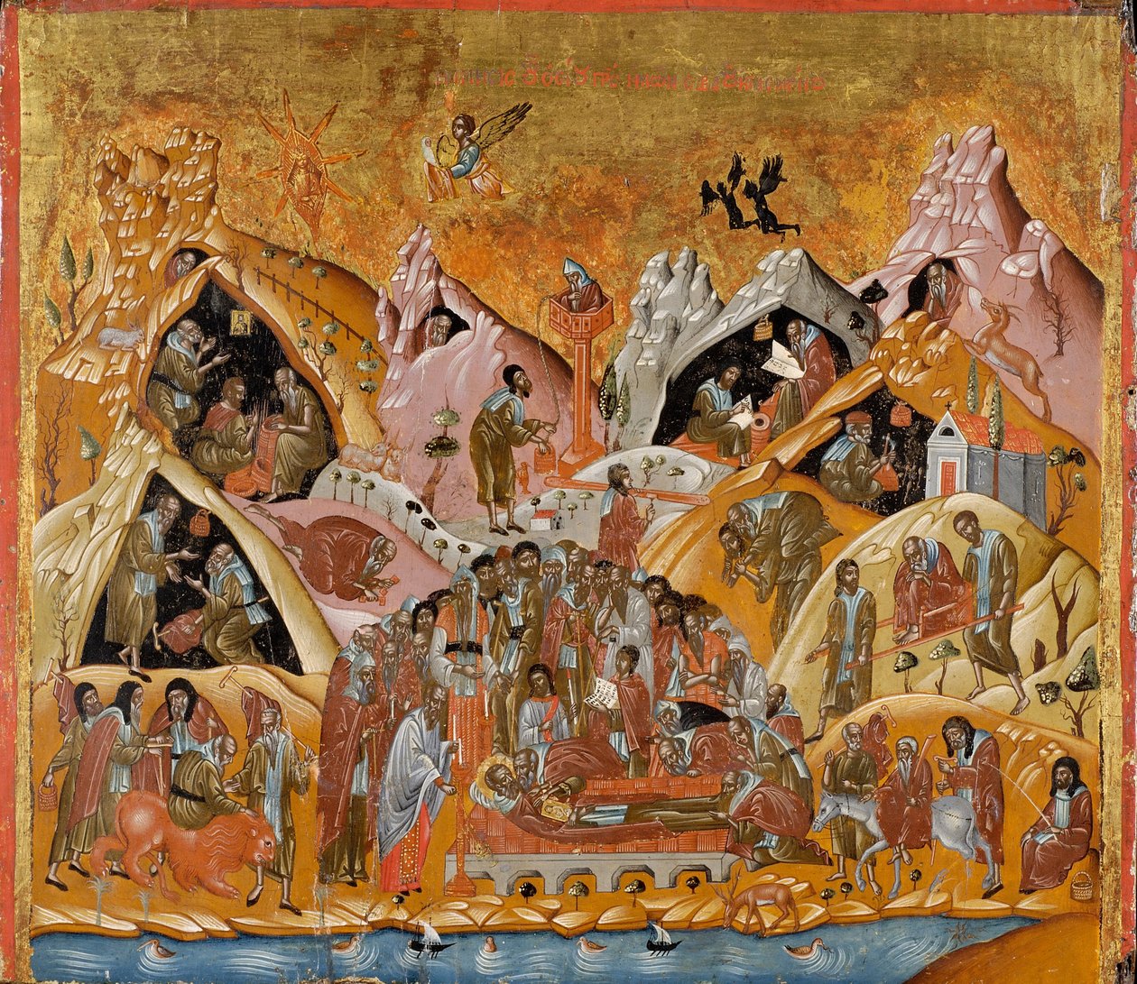 Zaśnięcie św. Sabasza Uświęconego, koniec XVI w. autorstwa Byzantine