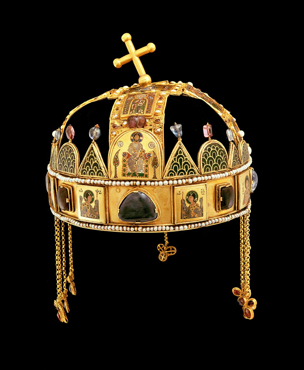 Święta Korona Węgier, XI-XII w. (złoto z emalią, perły i kamienie półszlachetne) autorstwa Byzantine