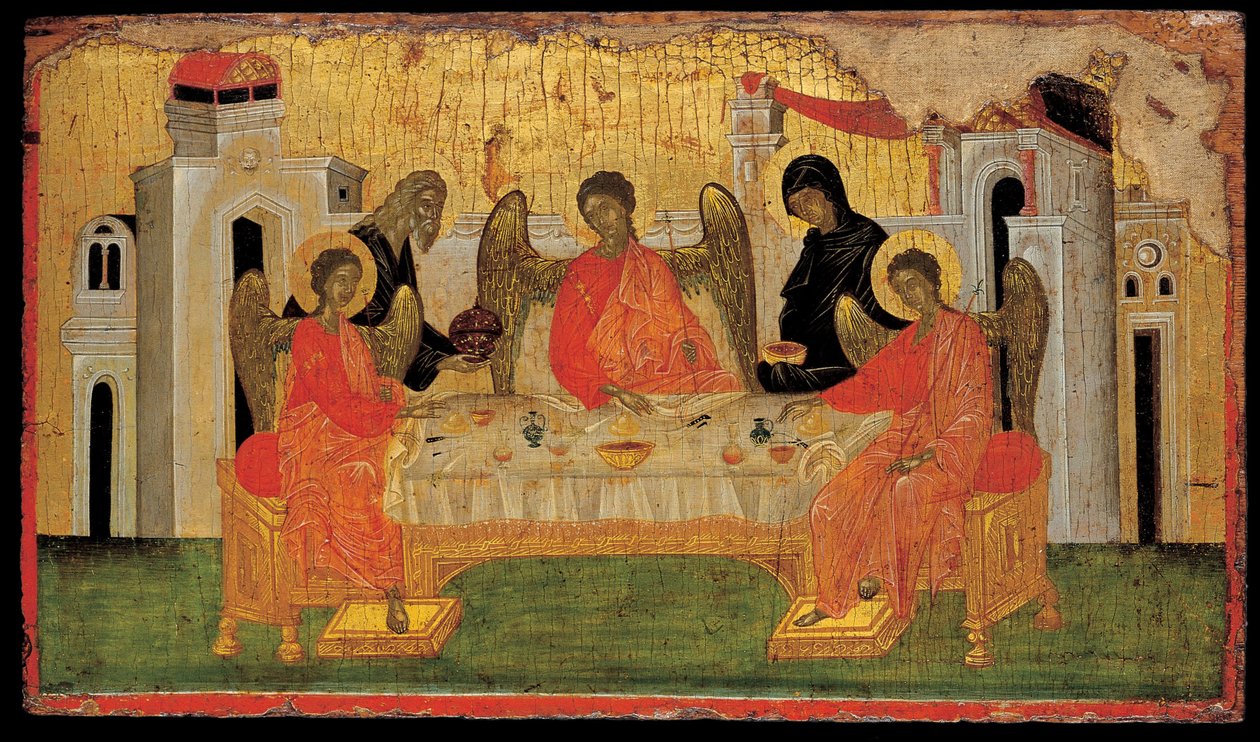 Gościnność Abrahama Trójca Starego Testamentu, ok. 1380 autorstwa Byzantine