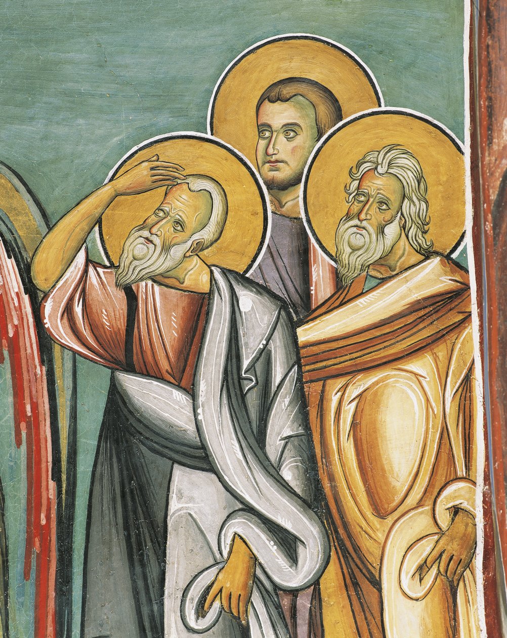 Trzy osoby w kościele, Panagia tou Araka, Bizancjum, Góry Troodos, Cypr autorstwa Byzantine