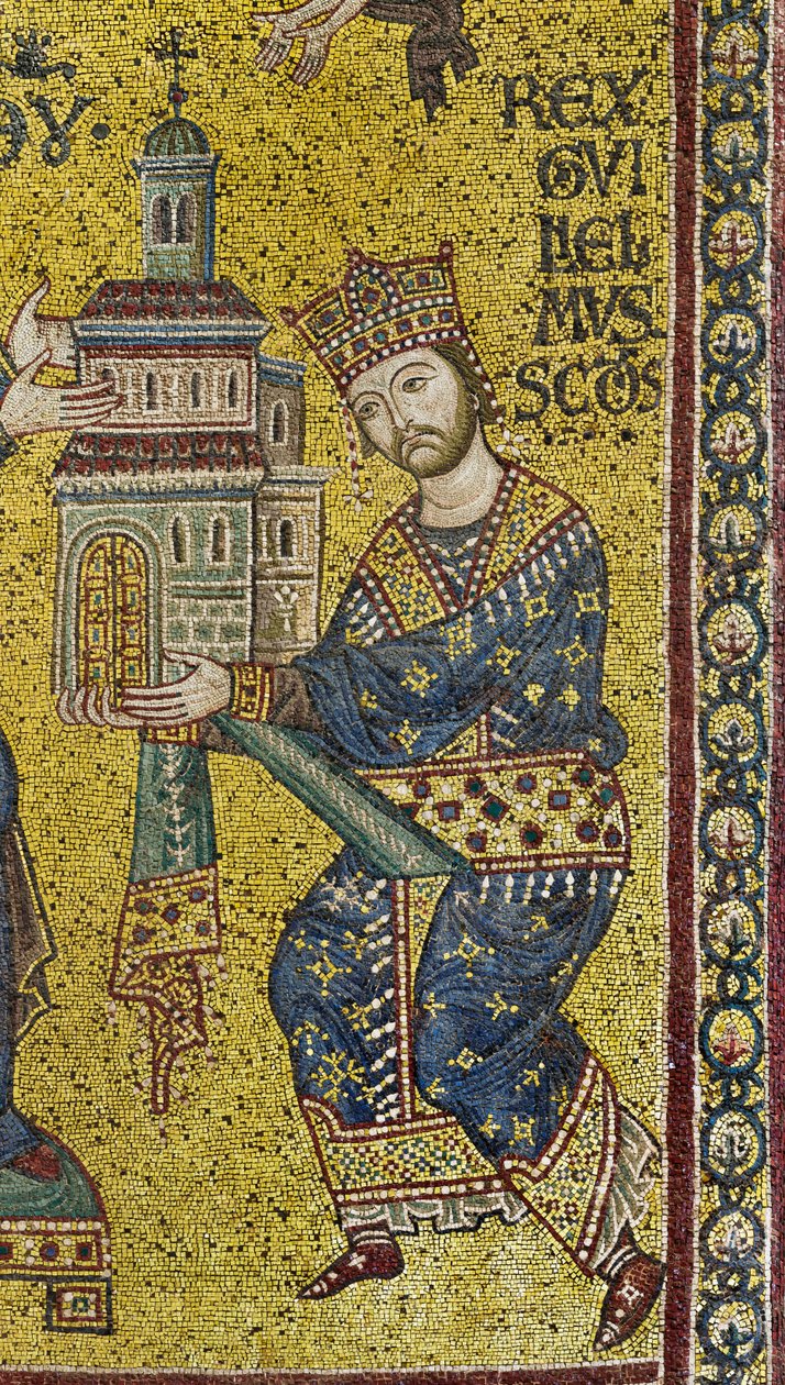 transept: mozaika bizantyjska przedstawiająca króla Wilhelma II ofiarującego katedrę Matce Bożej, detal (mozaika) autorstwa Byzantine