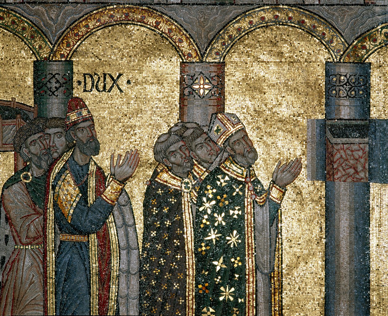 Architektura bizantyjska: odkryj urnę św. Marka. Szczegóły mozaiki na złotym tle. Basilica di San Marco (Bazylika San Marco), Wenecja autorstwa Byzantine Byzantine