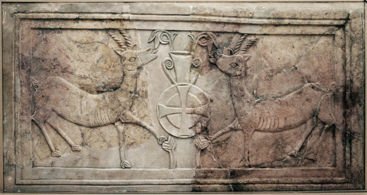 Zdobiona parawan prezbiterium z bizantyjskiego kościoła na wzgórzach Hebronu (marmur) autorstwa Byzantine Byzantine