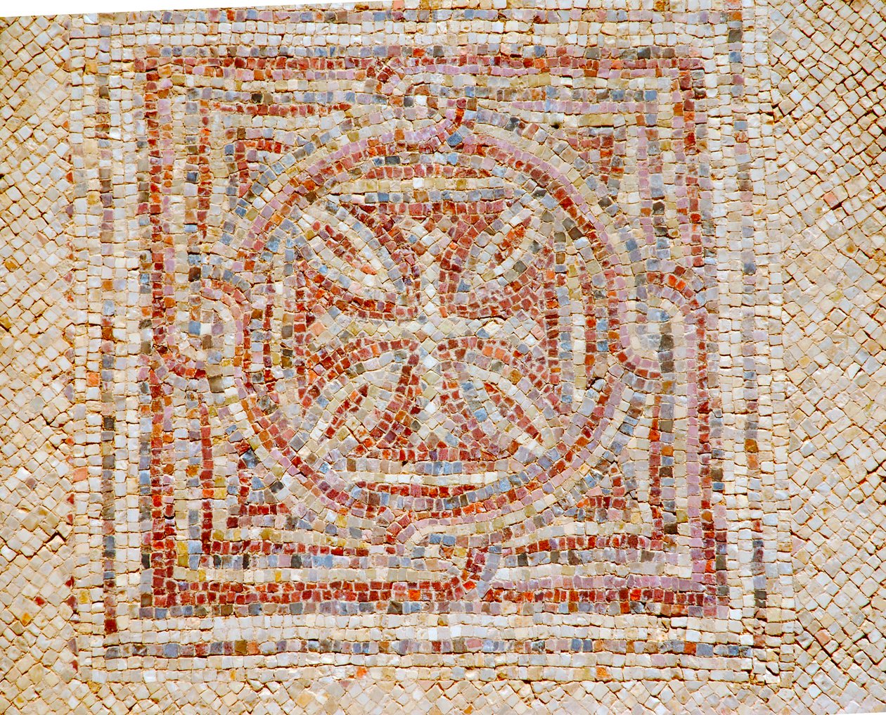 Fragment krzyża z mozaikowej podłogi bizantyjskiego kościoła w Shoham, Izrael, ok. V wne (mozaika) autorstwa Byzantine Byzantine