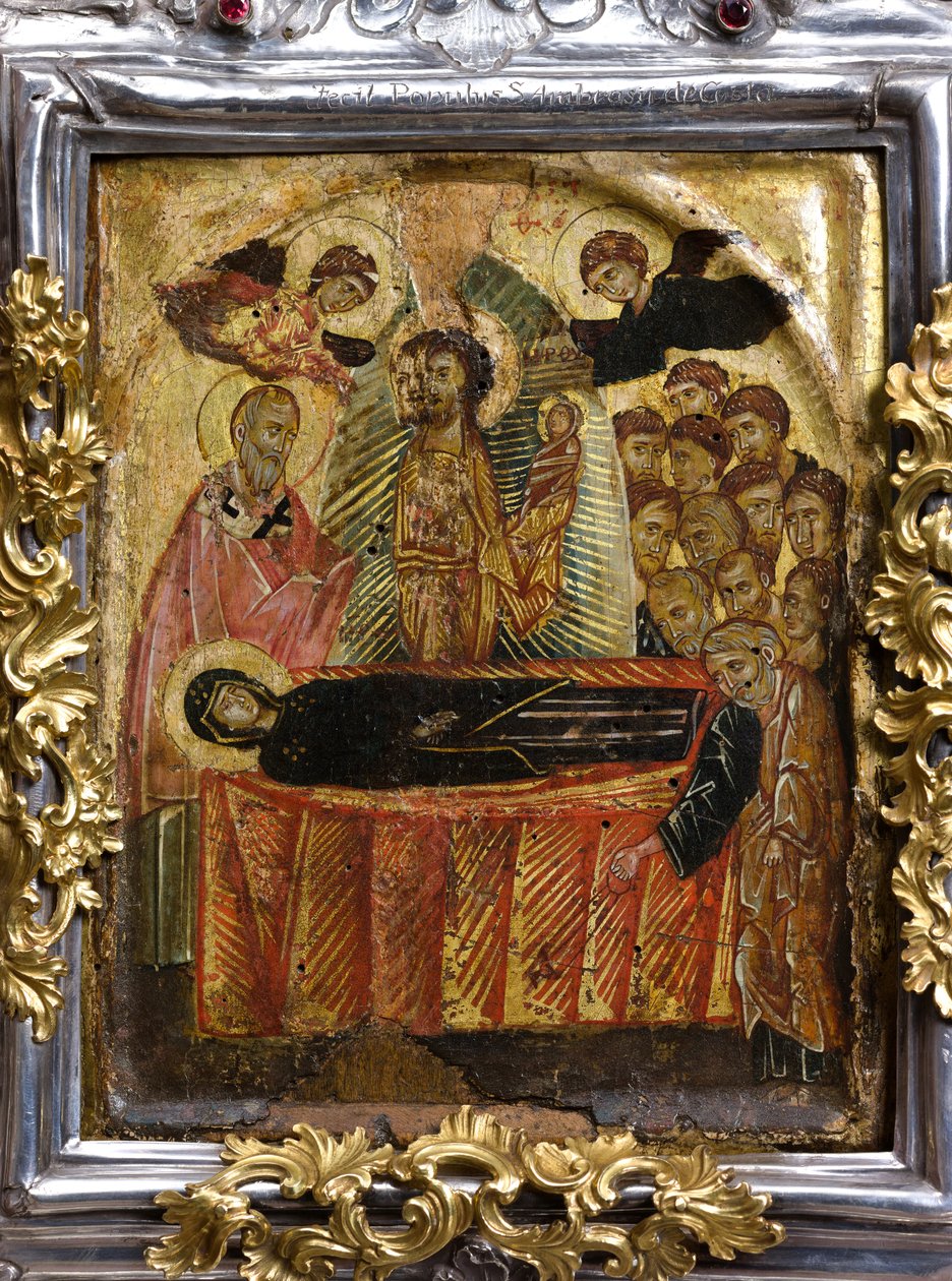 Grecko-bizantyjska ikona Wniebowzięcia lub Zaśnięcia Dziewicy, przed XI wiekiem (obraz na drewnie topoli) autorstwa Byzantine Byzantine