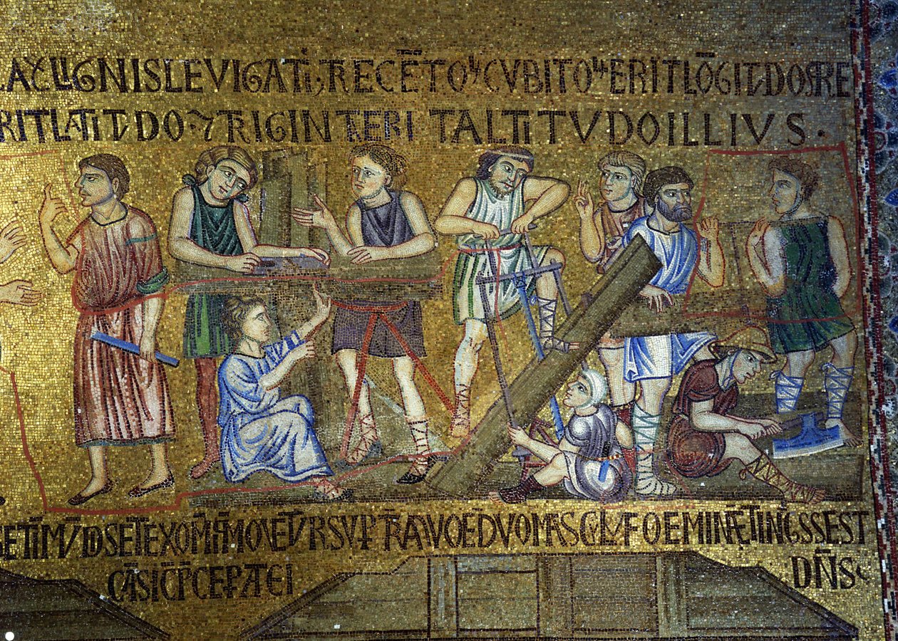 Historia Noego: Budowa Arki Fragment mozaiki wewnętrznej w Bazylice św. Marka, XI w. autorstwa Byzantine Byzantine