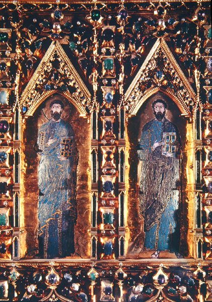Pala dOro, szczegół przedstawiający dwóch apostołów (złoto i emalia inkrustowane drogocennymi kamieniami) autorstwa Byzantine Byzantine