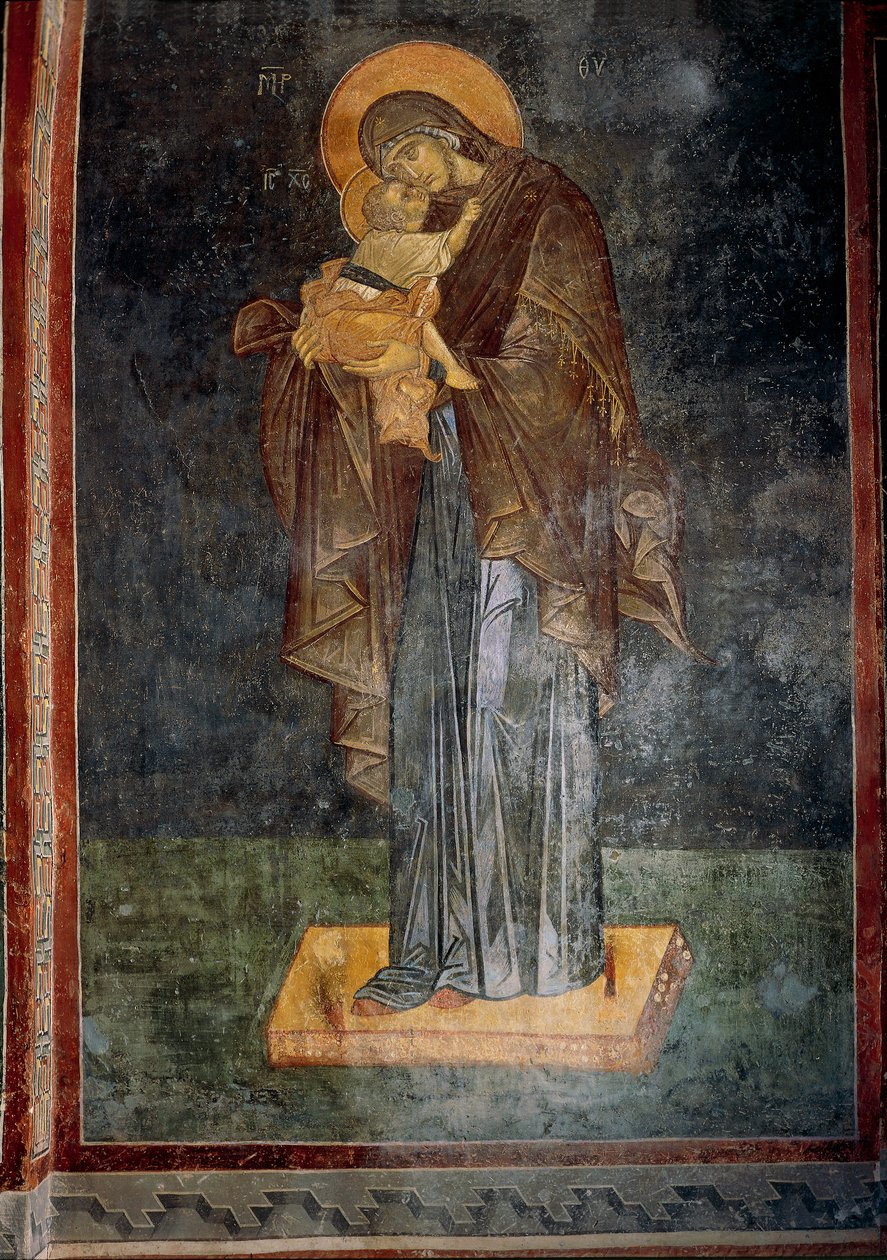 Dziewica z Dzieciątkiem (fresk) autorstwa Byzantine Byzantine