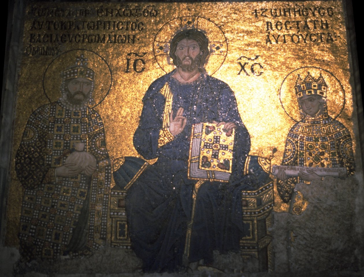 Chrystus Pantokrator między cesarzem Konstantynem IX Monomachem a cesarzową Zoe, ok. 1020 autorstwa Byzantine Byzantine