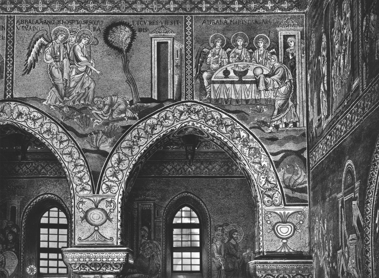 Pojawienie się trzech aniołów Abrahamowi i gościnność Abrahama, ok. 1182 (mozaika) autorstwa Byzantine School