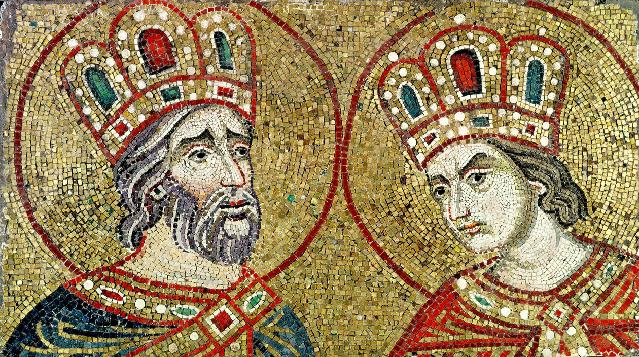 Konstantyn Wielki (270-337) i św. Helena (mozaika) autorstwa Byzantine School