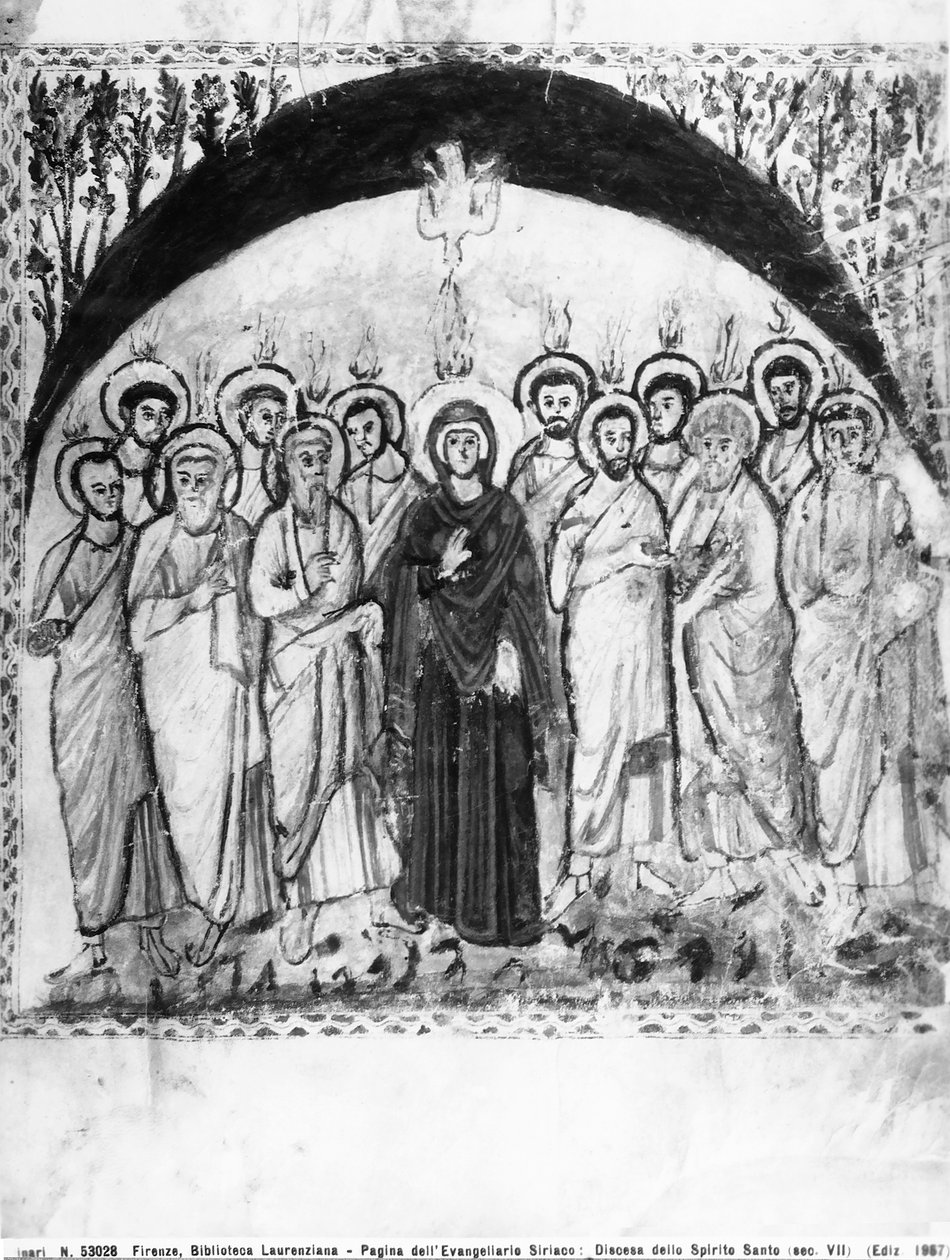 Zejście Ducha Świętego, folio z Ewangelii Rabula, 586 ne (tempera na welinie) autorstwa Byzantine School
