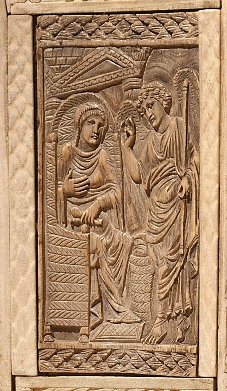 Fragment Zwiastowania, z krzesła biskupa Maksymiana (inkrustowane drewno i kość słoniowa) autorstwa Byzantine School