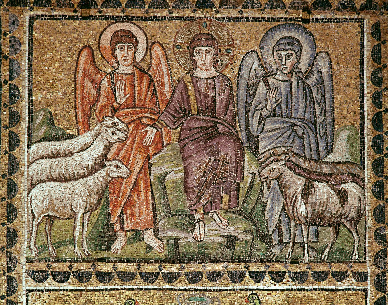 Jezus oddziela owce od kozłów (Detal mozaiki, VI wiek) autorstwa Byzantine School