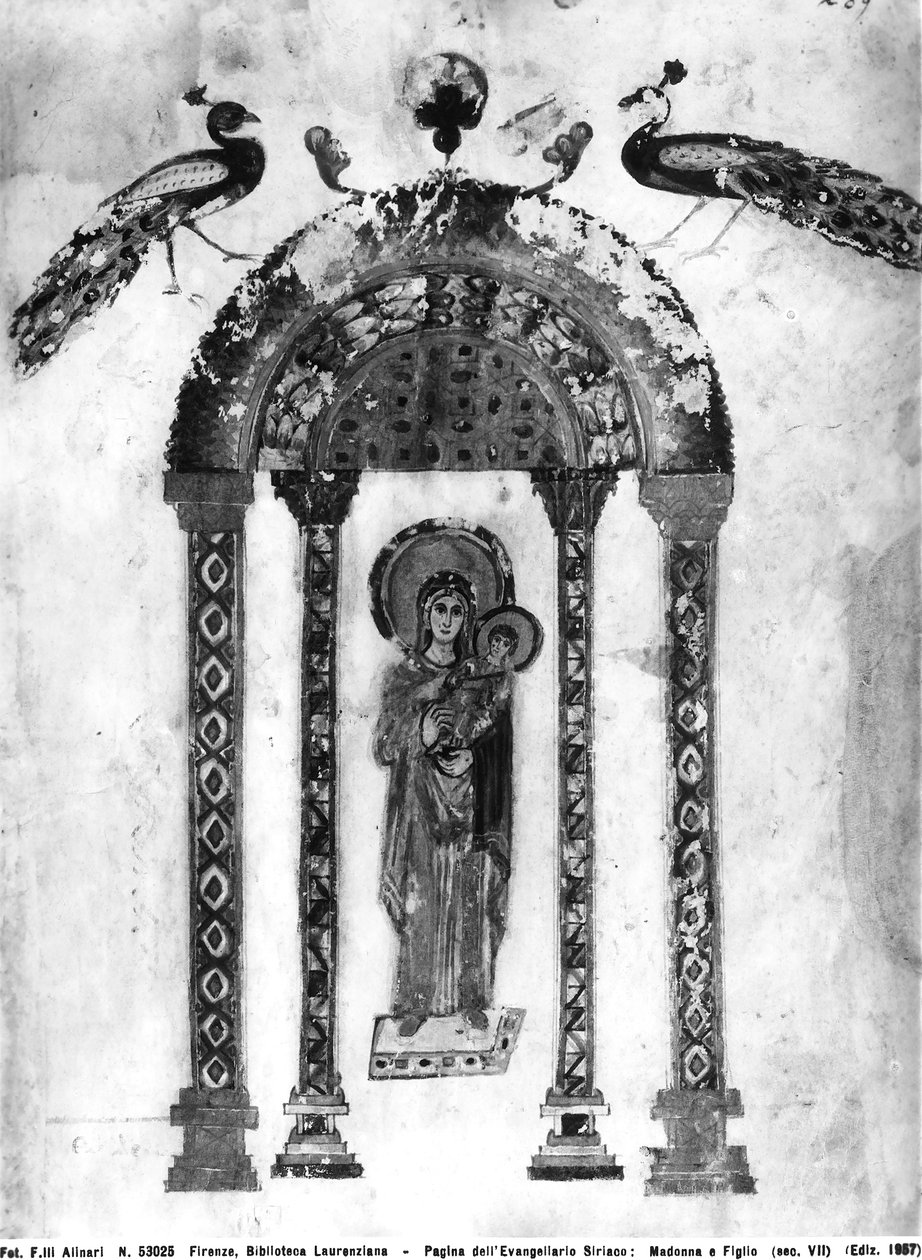 Madonna z Dzieciątkiem, folio z Ewangelii Rabula, 586 ne (tempera na welinie) autorstwa Byzantine School