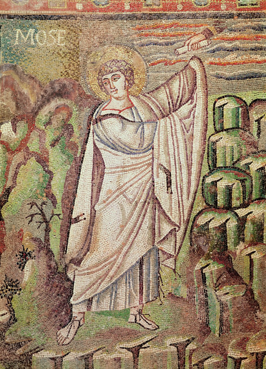 Mojżesz na górze Synaj, figura nad lunetą przedstawiająca Gościnność Abrahama i Ofiarę Izaaka, VI w. (mozaika) (detal 154709) autorstwa Byzantine School