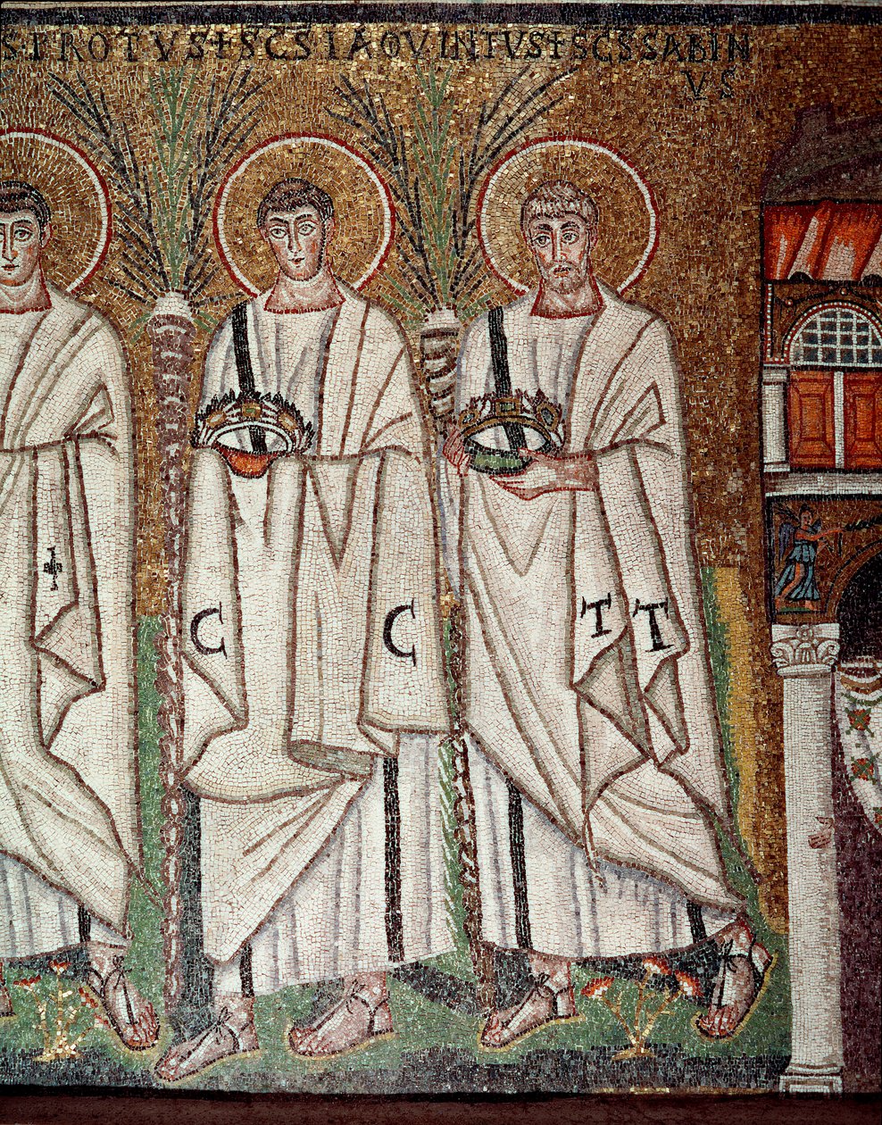 Procesja męczenników (detal mozaiki, VI wiek) autorstwa Byzantine School
