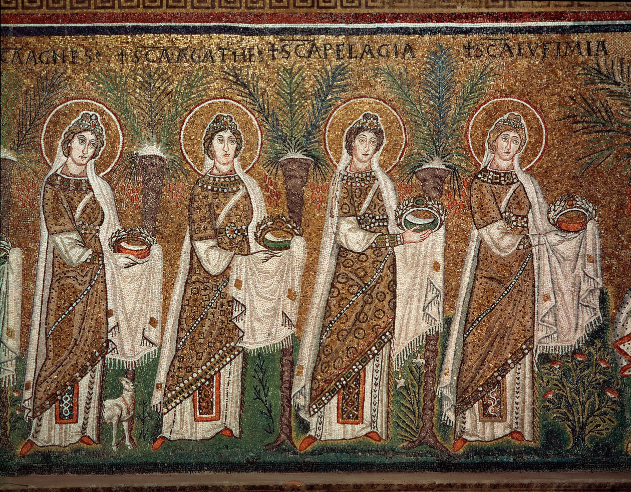 Procesja dziewic (szczegół mozaiki, VI wiek) autorstwa Byzantine School