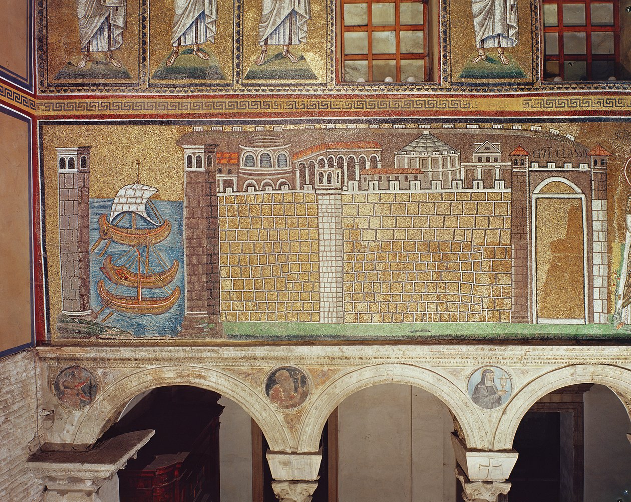 Flota w porcie Rawenna, 535-38 AD (mozaika) autorstwa Byzantine School