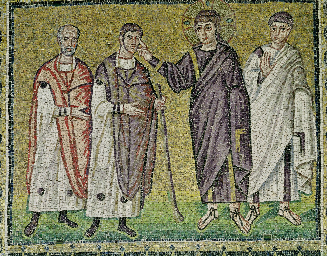 Uzdrowienie dwóch niewidomych z Jerycha, sceny z życia Chrystusa (mozaika) autorstwa Byzantine School