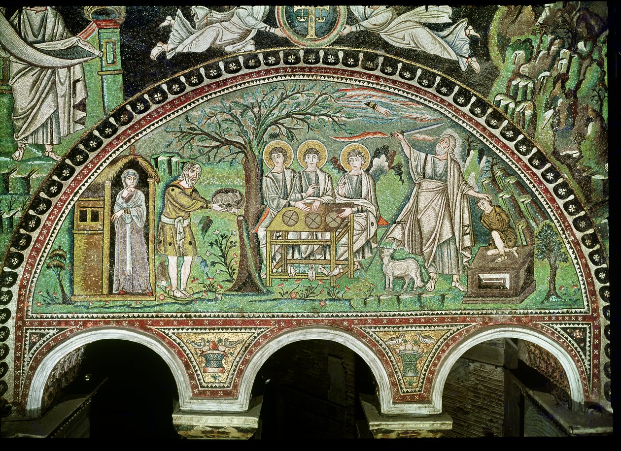 Gościnność Abrahama i Ofiara Izaaka, VI w. (mozaika) autorstwa Byzantine School