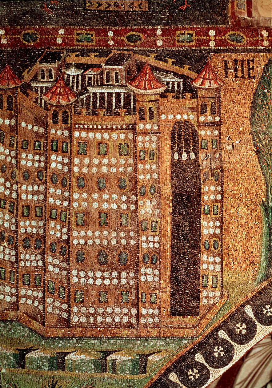 Widok Jerozolimy (szczegół mozaiki, VI wiek) autorstwa Byzantine School