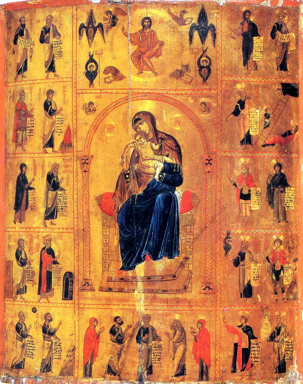 Dziewica z Dzieciątkiem ze świętymi, początek XII wieku. autorstwa Byzantine icon.