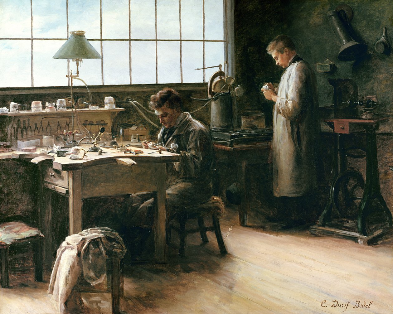 Warsztat sztucznych zębów, ok. 1880 r. autorstwa C. Durif Bedel
