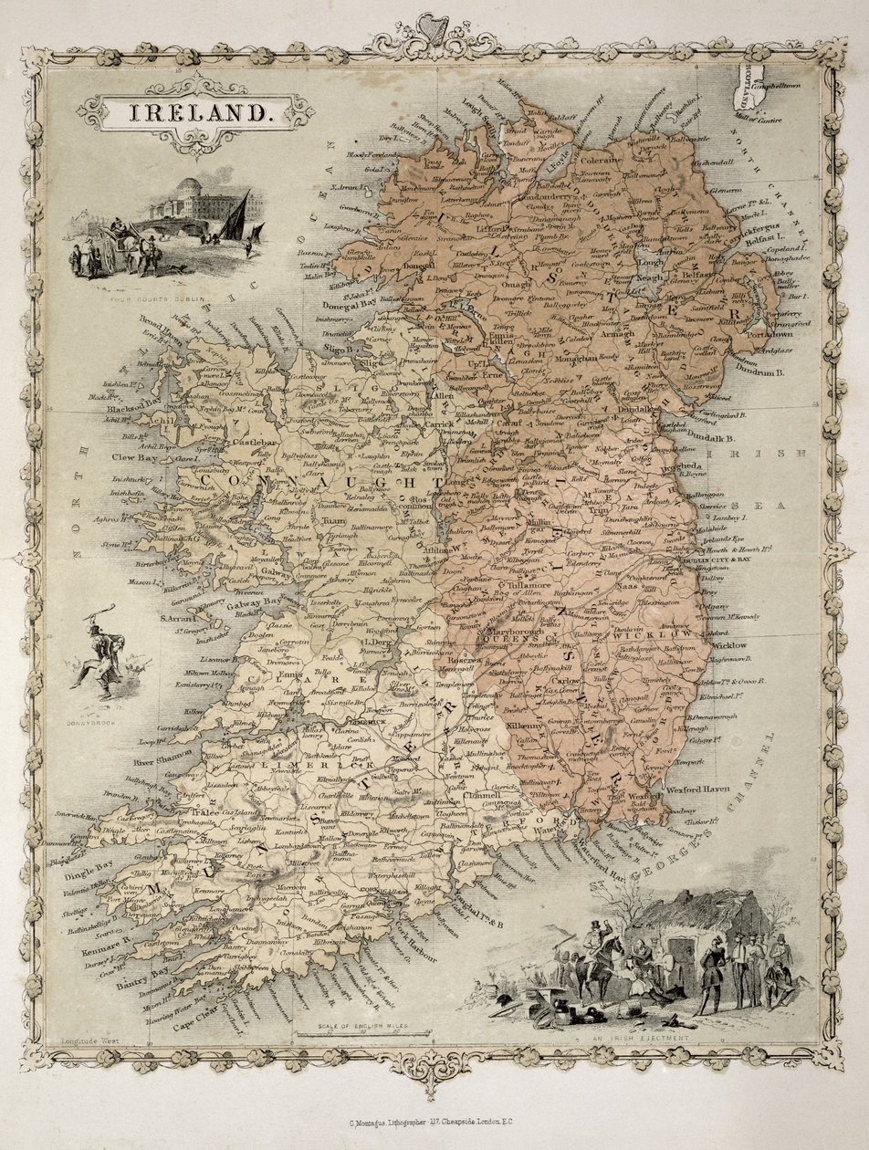 Mapa Irlandii, opublikowana ok. 1850 r. (rycina ręcznie kolorowana) autorstwa C. Montague