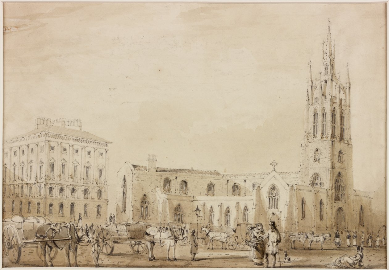 Katedra św. Mikołaja (brązowy tusz i ołówek na papierze) autorstwa C. W. Clennell