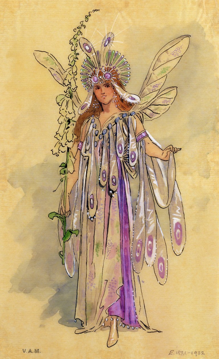 Titania, królowa wróżek. Projekt kostiumu do Snu nocy letniej wyprodukowanego przez Roberta Courtneidge w Princes Theatre, Manchester autorstwa C. Wilhelm