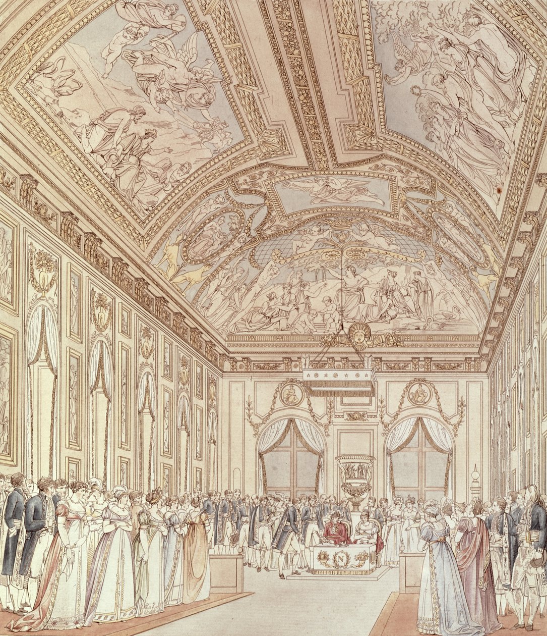 Cywilna ceremonia ślubu Napoleona Bonaparte (1769-1821) i Marie-Louise (1791-1847) w Wielkiej Sali Chateau de Saint-Cloud, 1 kwietnia 1810 autorstwa C. and Fontaine, P. Percier