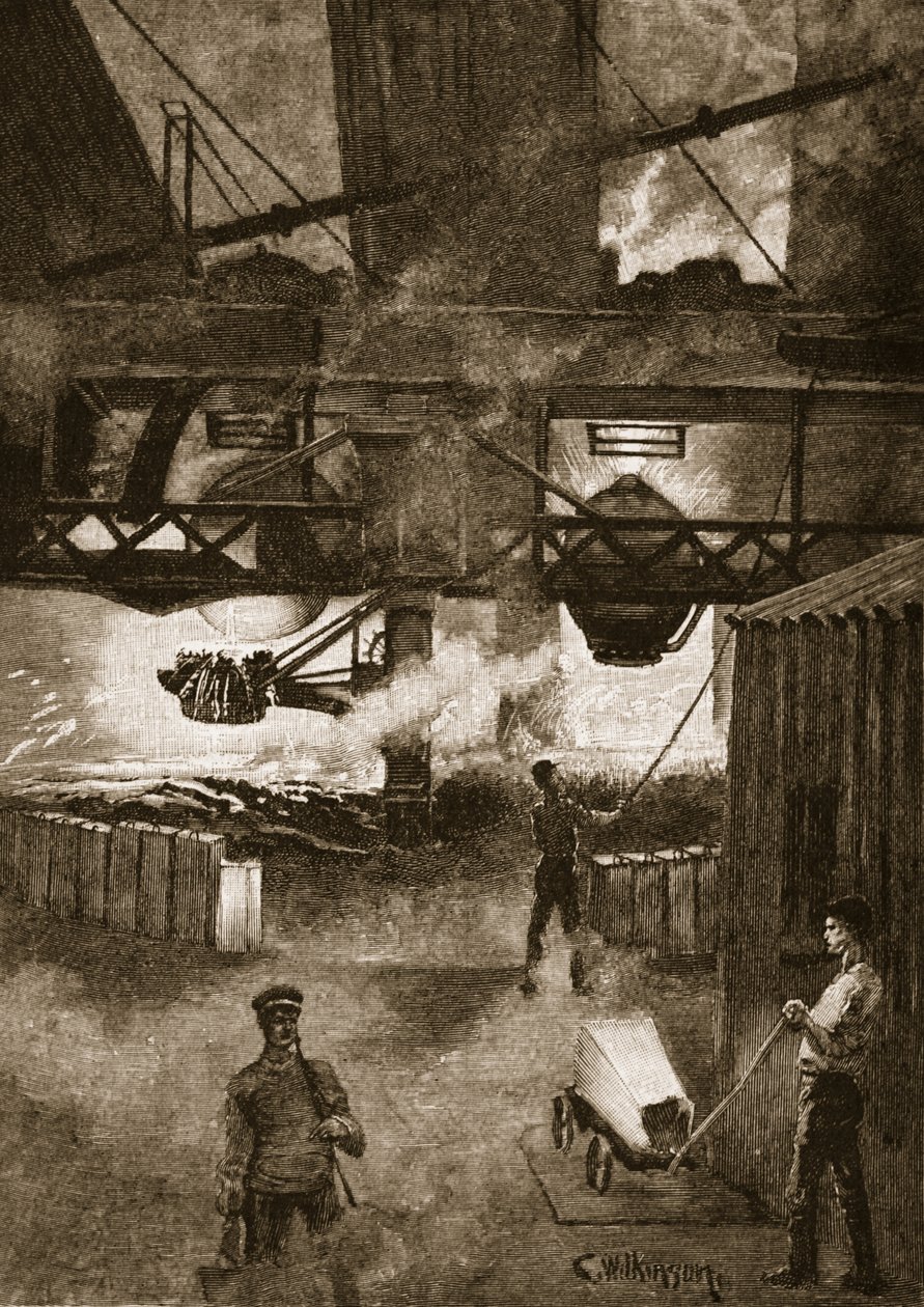 Proces Bessemera, ilustracja z „Ilustrowanej historii Anglii Cassella” (zdjęcie w sepii) autorstwa C.A. Wilkinson