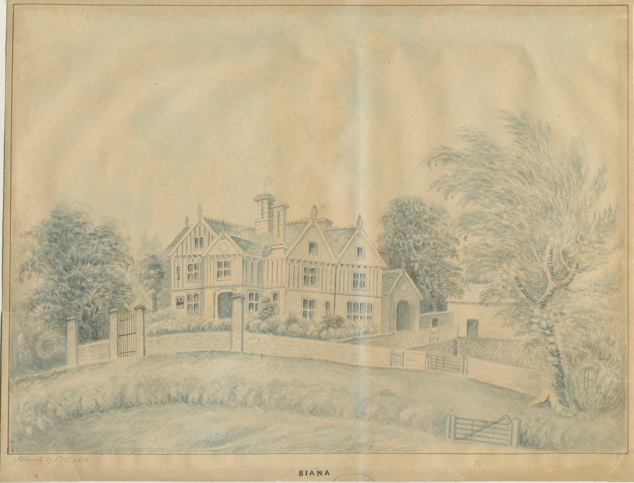 Eccleshall - Biana Hall: niebieski rysunek wash i [połowa XIX wieku] autorstwa C.B Ash