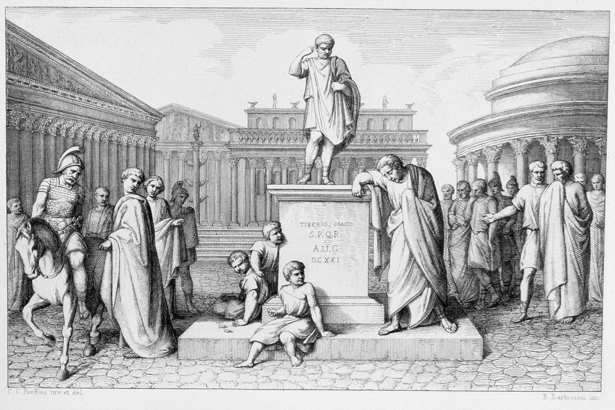 Gajusz Grakchus płacz przed posągiem ojca, rytowany przez B.Barlocciniego, 1849 autorstwa C.C Perkins