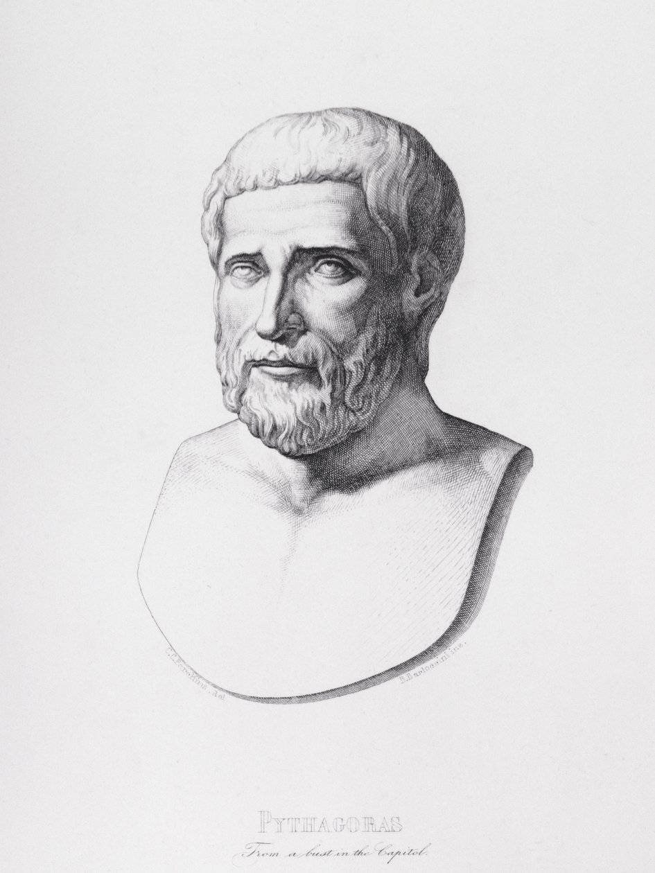 Portret Pitagorasa (ok. 580-500 pne) grawerowany przez B.Barlocciniego, 1849 autorstwa C.C Perkins