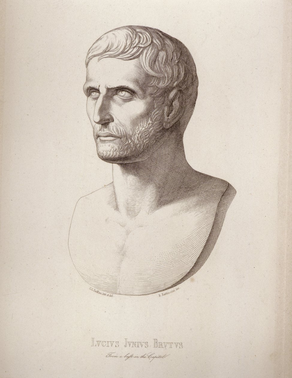 Portret Lucjusza Juniusa Brutusa, sztychowany przez B.Barlocciniego, 1849 autorstwa C.C Perkins