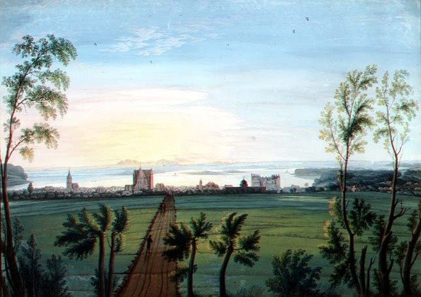 Widok na Schwerin, poranek (akwarela) autorstwa C.H. Nipperdey