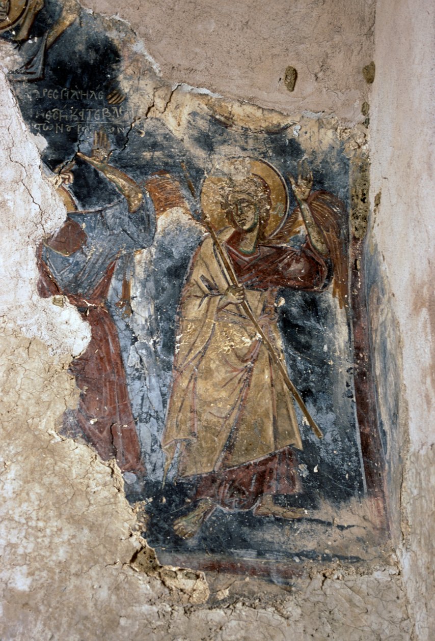 Anioł i święty, fragment fresku w kościele Agios Georgios Apodoulou, Apodoulou, Kreta, Grecja (zdjęcie) autorstwa J.B. and Brown J. Rowbotham