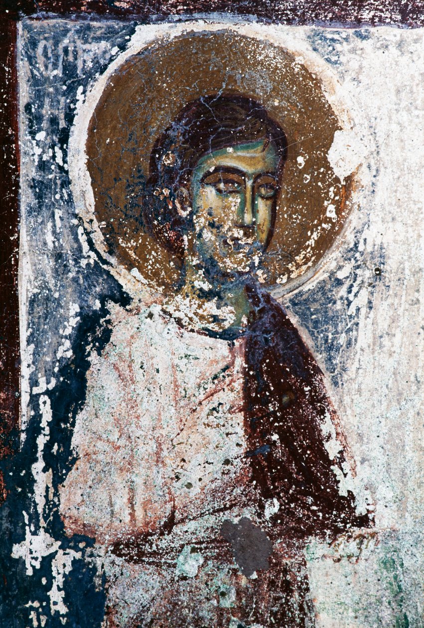 Figura świętego, fresk w kościele Taxiarhon, Stare Pyli, wyspa Kos, Grecja (zdjęcie) autorstwa J.B. and Brown J. Rowbotham