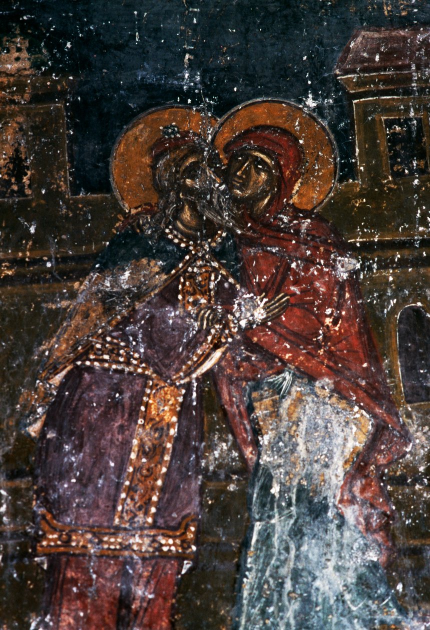Fresk przedstawiający świętych w kościele Agios Ioannis Prodromos, Margarites, Kreta, Grecja (foto) autorstwa J.B. and Brown J. Rowbotham