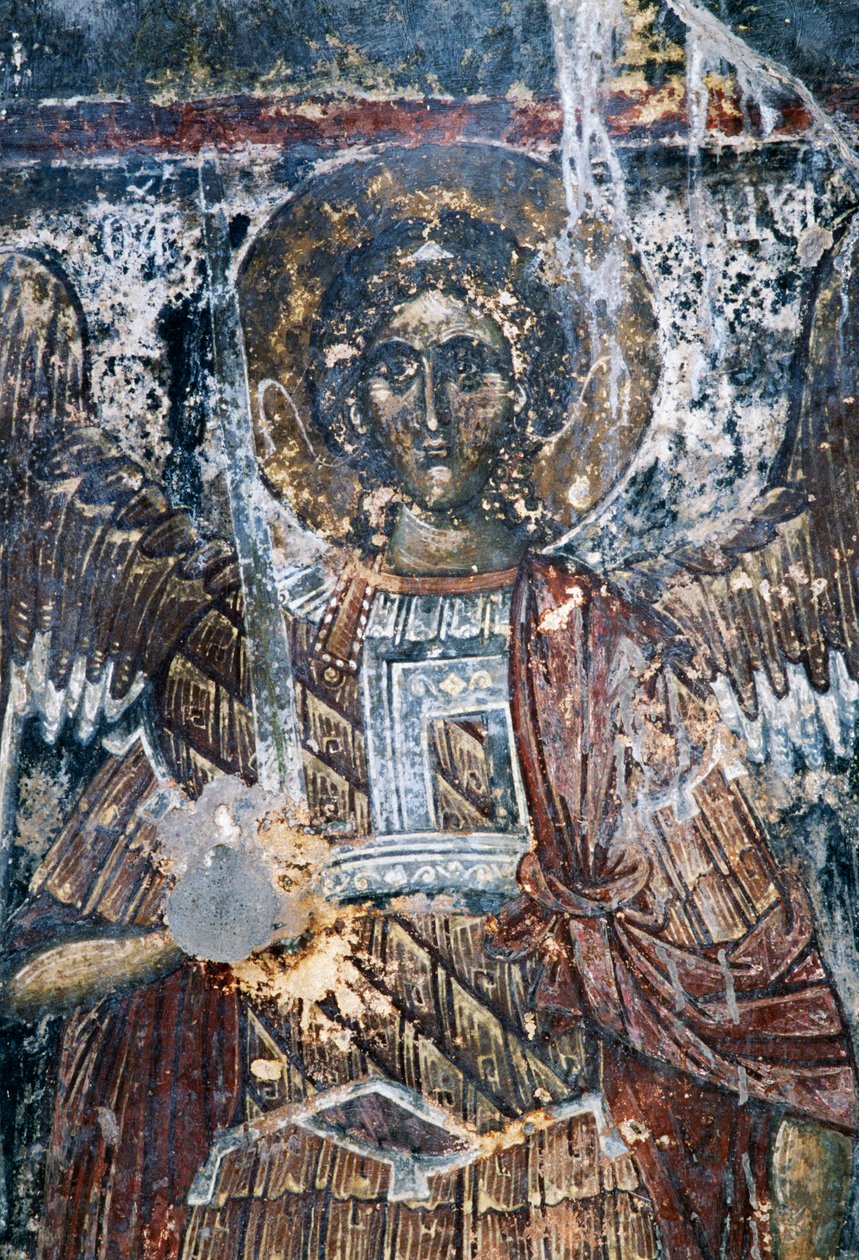 Koń, uszkodzony fresk na suficie kościoła Agios Vasileios, Vavouledo, Kreta, Grecja (foto) autorstwa J.B. and Brown J. Rowbotham