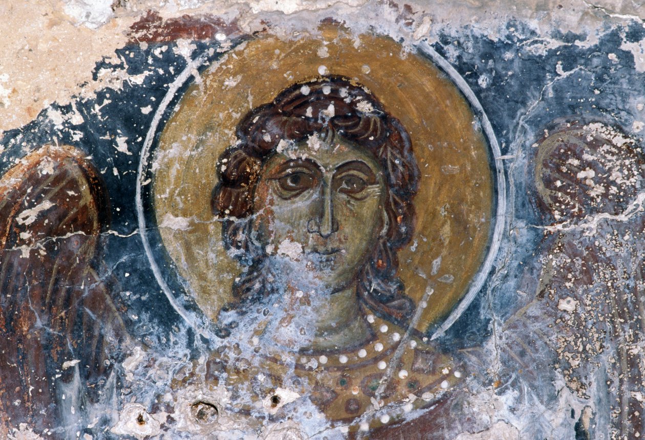 Fresk Jezusa w kościele Agia Anna autorstwa J.B. and Brown J. Rowbotham