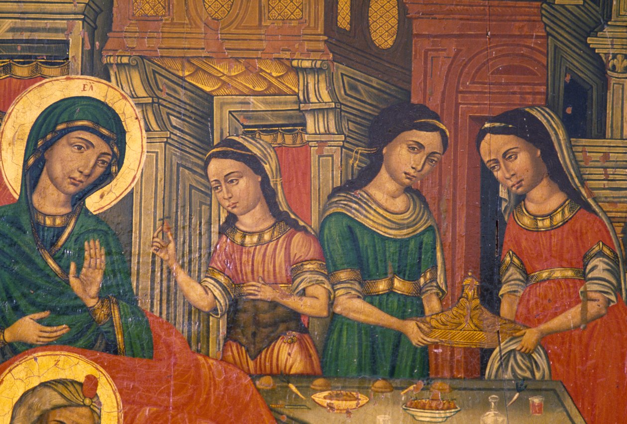 Madonna i kobiety niosące jedzenie, Arkadi, Kreta, Grecja (zdjęcie) autorstwa J.B. and Brown J. Rowbotham