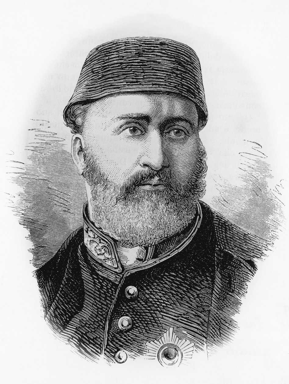 Portret Abdulaziza (1830-1876), 32. sułtana Imperium Osmańskiego z 1861 roku, grawerowanie autorstwa J.B. and Brown J. Rowbotham