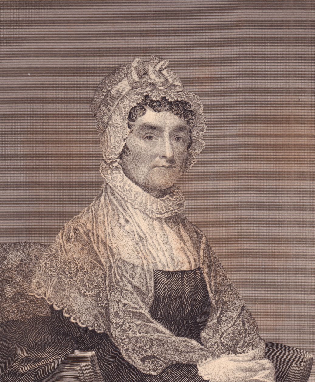 Portret Abigail Adams (1744-1818), żony prezydenta USA Johna Adamsa, grawerowane przez G Stuarta i FE Jonesa autorstwa J.B. and Brown J. Rowbotham