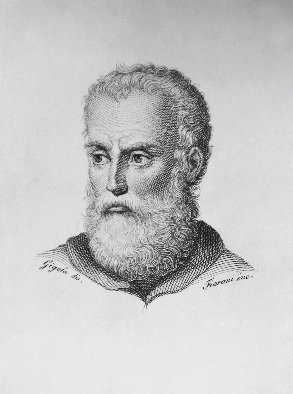 Portret Annibale Caro (1507-1566), włoskiego pisarza i poety, rycina Ado Fioroni (czynny 1812-1833) wg rysunku Giovanniego Battisty Gigoli (1767-1841) autorstwa J.B. and Brown J. Rowbotham