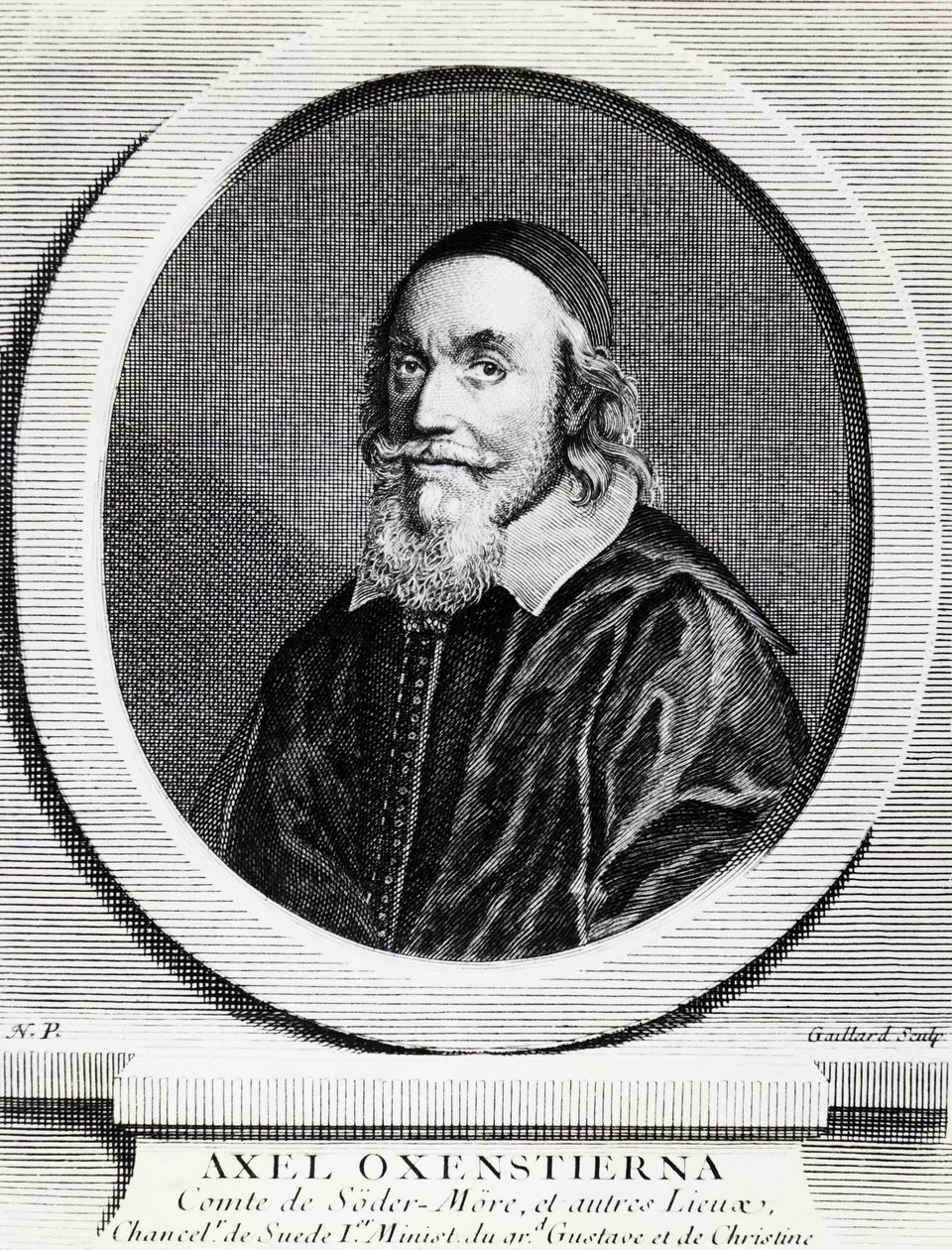 Portret Axela Oxenstierny Gustafssona (1583-1654), kanclerza Królestwa Szwecji, rycina autorstwa J.B. and Brown J. Rowbotham