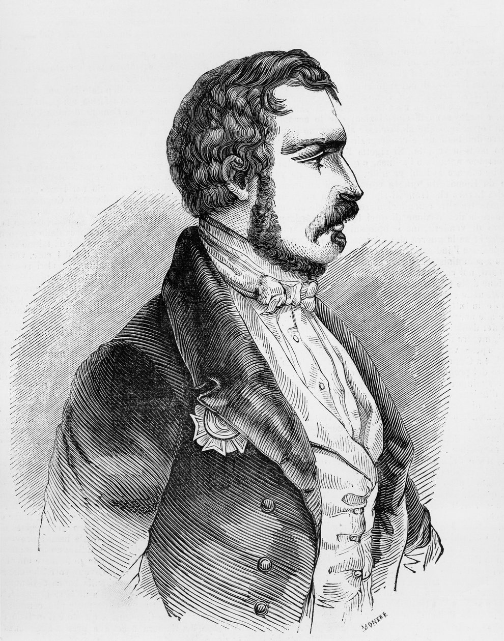 Portret Charles-Louis Napoleon Bonaparte lub Napoleon III (1808-1873), prezydent II Republiki Francuskiej od 1848 do 1852 i cesarz II Cesarstwa Francuskiego od 1852 do 1870, grawerowanie autorstwa J.B. and Brown J. Rowbotham