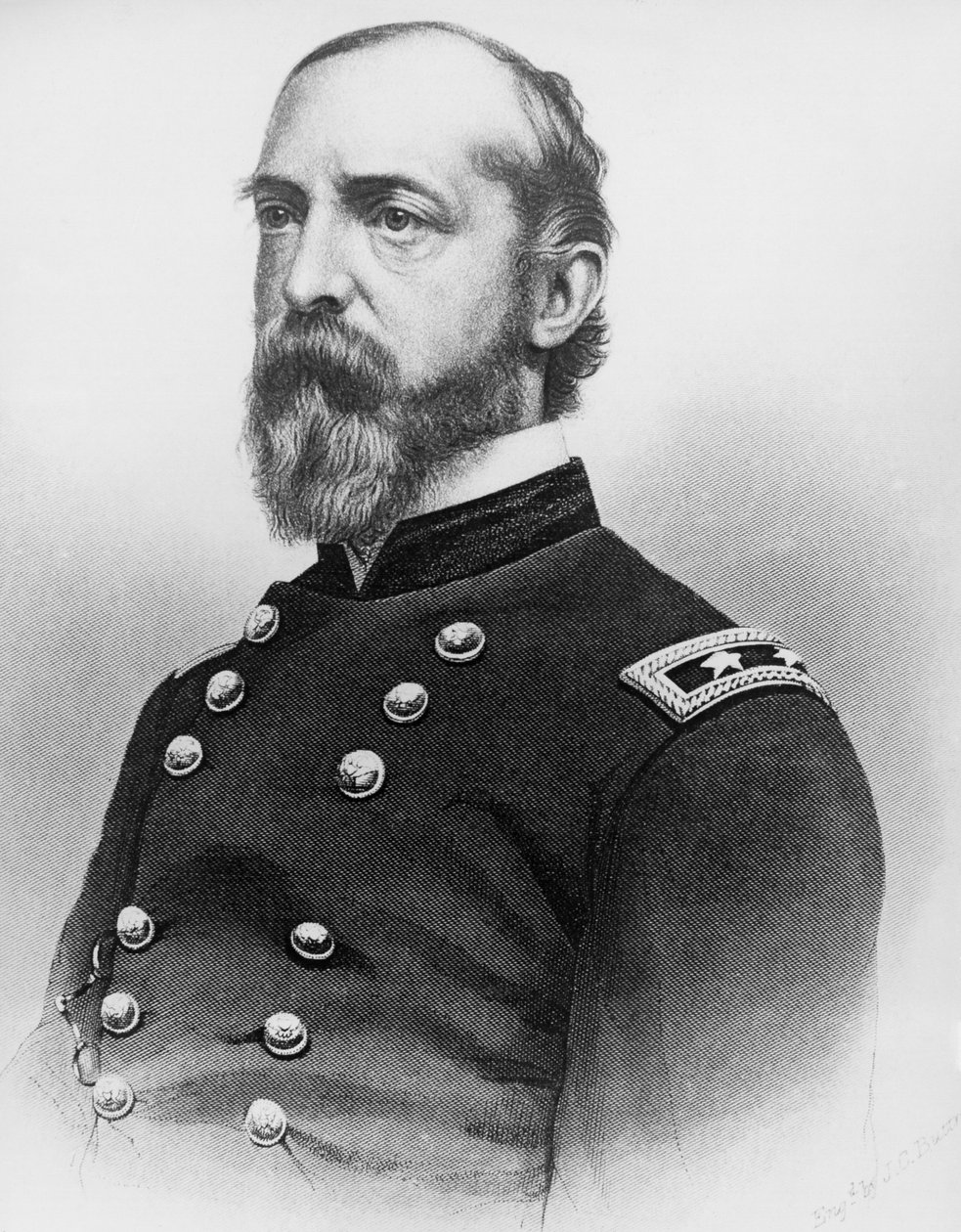 Portret George Gordon Meade (1815-1872), generał armii Stanów Zjednoczonych i inżynier budownictwa, który odegrał kluczową rolę w wojnie secesyjnej, pokonując armię konfederatów w Gettysburgu, grawerowanie po fotografii autorstwa J.B. and Brown J. Rowbotham